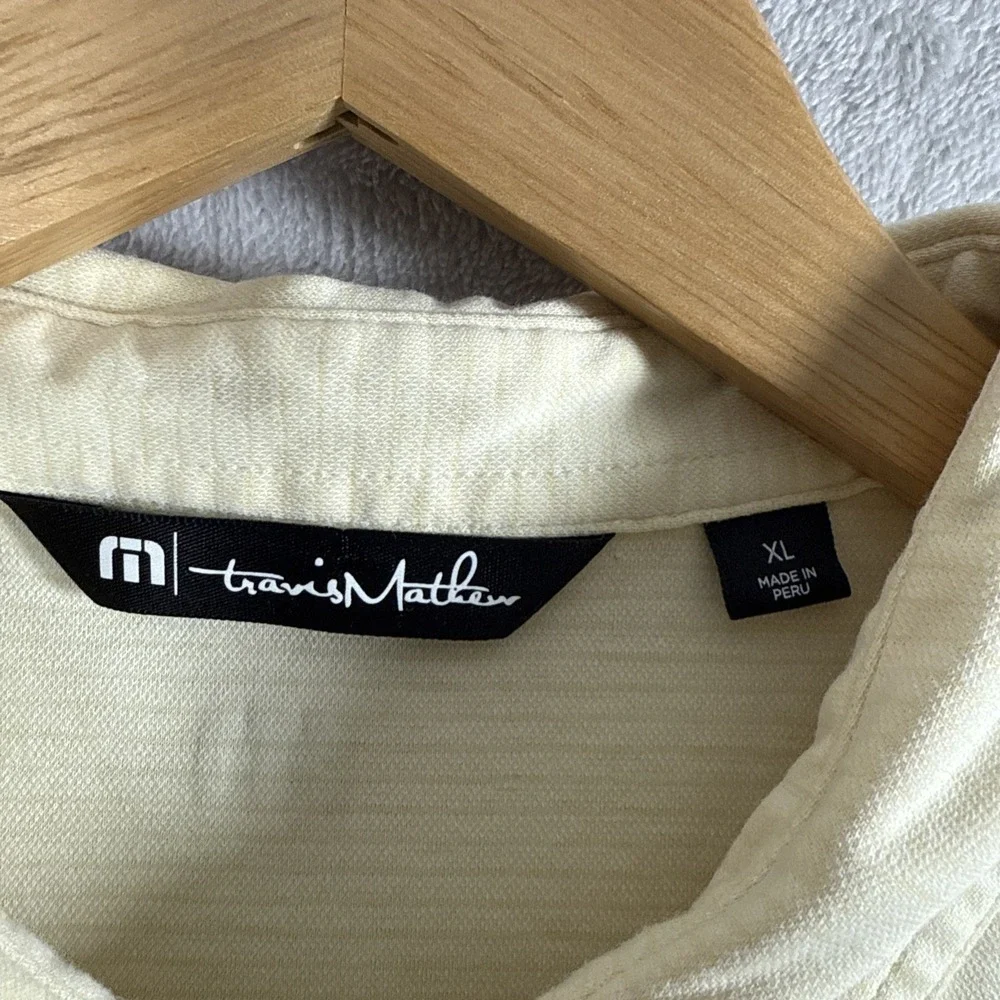 Travis Mathew Polo Shirt Mens X-Large Yellow Gray Stripe Pima Cotton SS Casual
